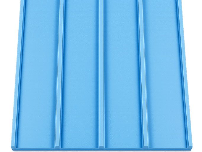 Banda monolítica termoplástica azul con guías laterales para transporte industrial